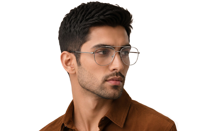 Man wearing aviator-style eyeglass frames