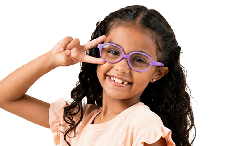 Girl wearing purple eyeglass frames